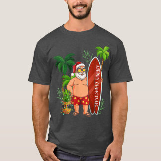 Funny Santa Surfing Merry Christmas In July Santa  T-Shirt