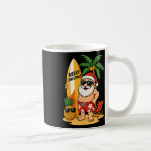 Funny Santa Surfing Summer Beach Christmas In July Coffee Mug