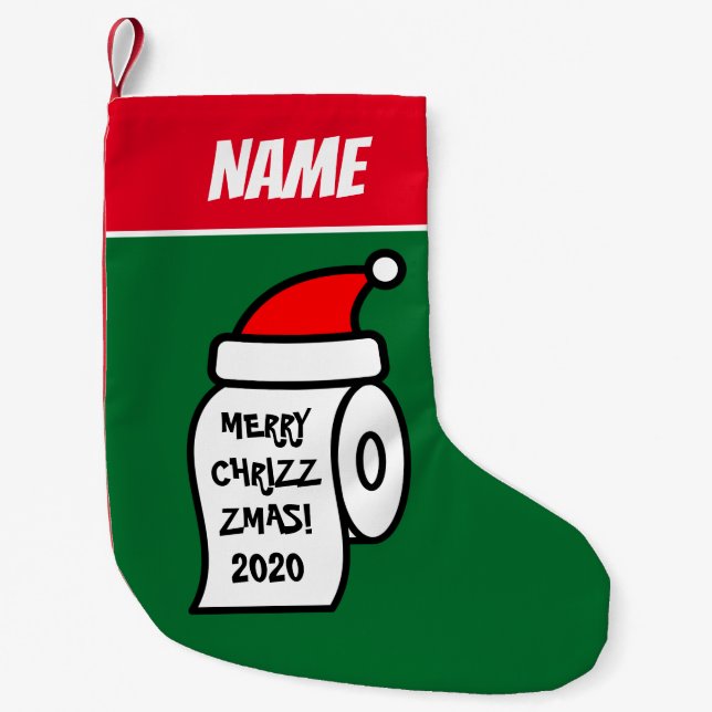 Funny santa toilet paper roll quarantine 2022 small christmas stocking (Front)