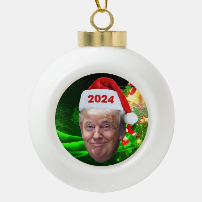 Funny Santa Trump 2024 Christmas Trump Lovers Gift Ceramic Ball Christmas Ornament (Front)