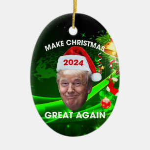 Funny Santa Trump 2024 Make Christmas Great Again  Ceramic Ornament