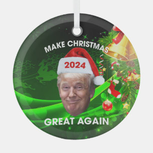 Funny Santa Trump 2024 Make Christmas Great Again  Glass Tree Decoration