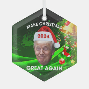Funny Santa Trump 2024 Make Christmas Great Again  Glass Tree Decoration