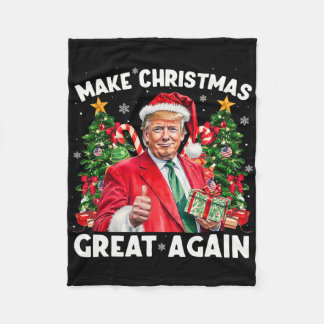 Funny Santa Trump 2025 Make Christmas Great Again  Fleece Blanket