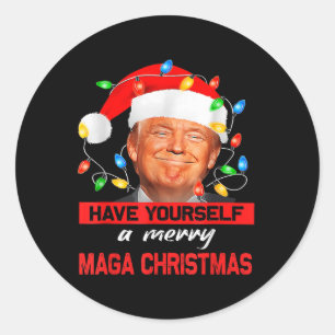 Funny Santa Trump Have Yourself A Merry Christmas Classic Round Sticker