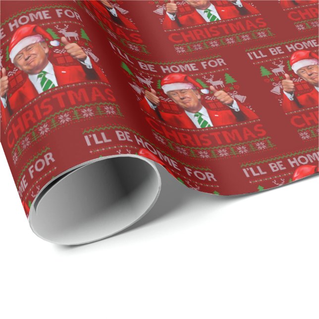 Funny Santa Trump I'll Be Home For Christmas Red Wrapping Paper (Roll Corner)