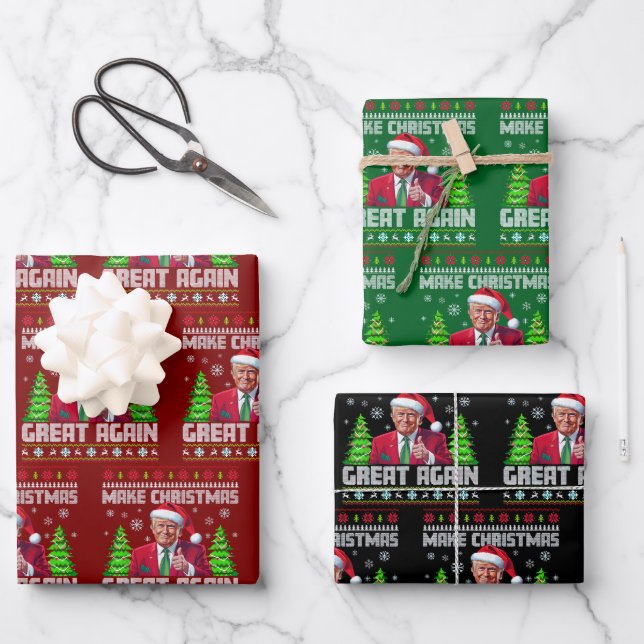 Funny Santa Trump Make Christmas Great Again Gift Wrapping Paper Sheet (Front)