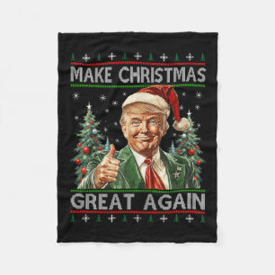 Funny Santa Trump Make Christmas Great Again Ugly Fleece Blanket