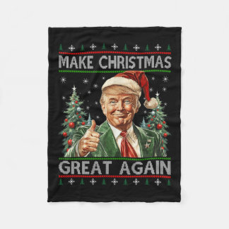 Funny Santa Trump Make Christmas Great Again Ugly Fleece Blanket