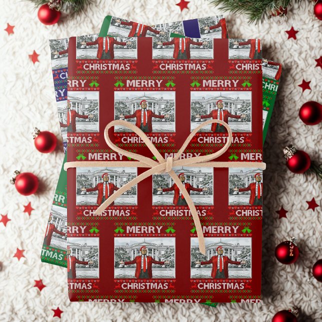 Funny Santa Trump Merry Christmas Wrapping Paper Sheet (Creator Uploaded)