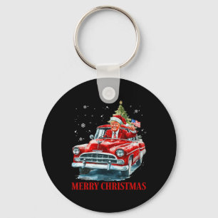Funny Santa Trump Riding Red Truck Merry Christmas Key Ring