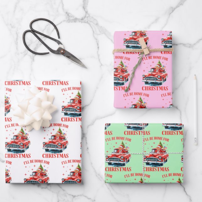 Funny Santa Trump Riding Red Truck Merry Christmas Wrapping Paper Sheet (Front)