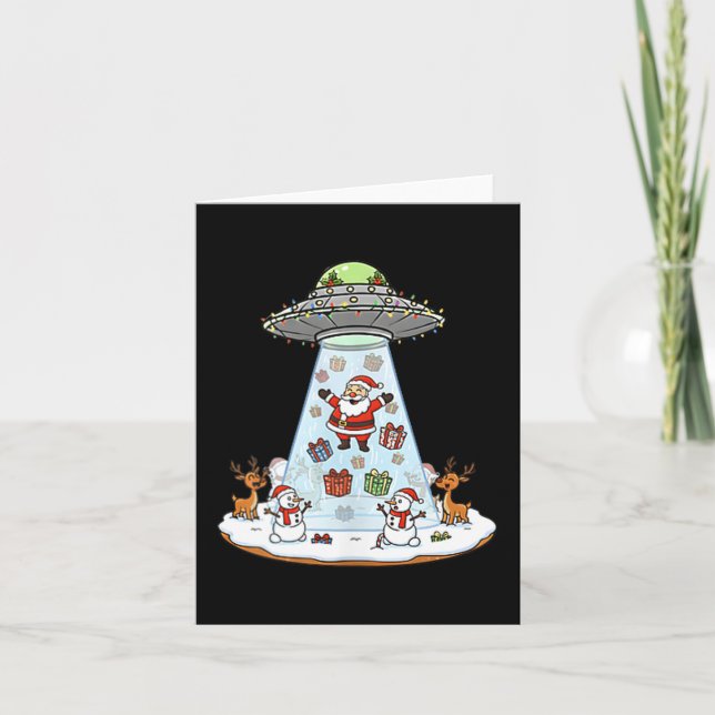 Funny Santa Ufo Delivery Happy Reindeer Snowman Ch Card (Front)