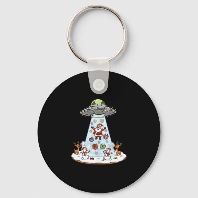 Funny Santa Ufo Delivery Happy Reindeer Snowman Ch Key Ring (Front)