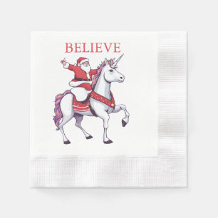 Funny Santa Unicorn Believe Christmas Party Napkin