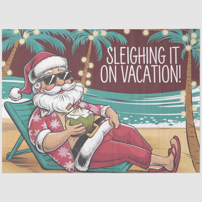 Funny Santa Vacation Christmas Design Tissue Paper (Front)