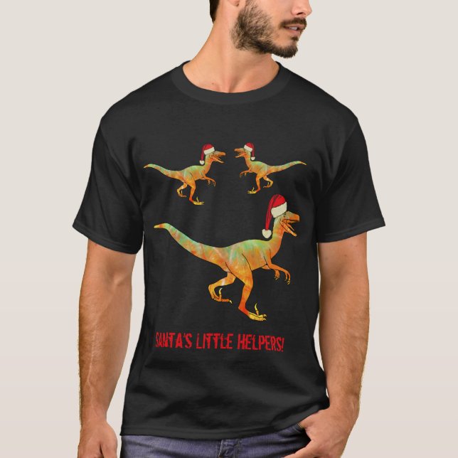 Funny Santa Velociraptor Dinosaur Christmas T-Shirt (Front)