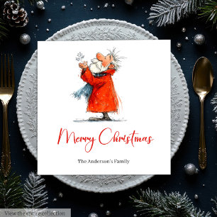 Funny Santa Watercolor Christmas Dinner Napkins