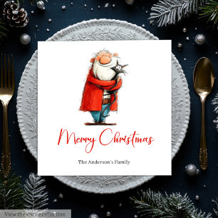 Funny Santa Watercolor Holiday Cocktail Napkins