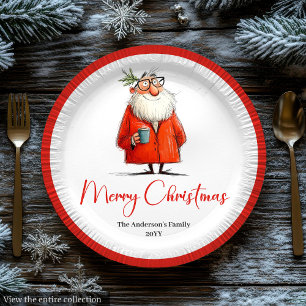 Funny Santa Watercolor Holiday Paper Plates