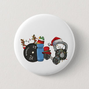 Funny Santa Weightlifting Dumbbells Gym Christmas 6 Cm Round Badge