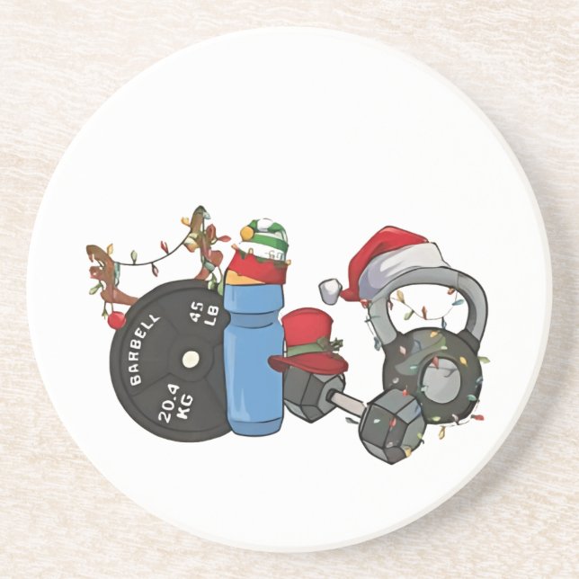 Funny Santa Weightlifting Dumbbells Gym Christmas Coaster (Front)