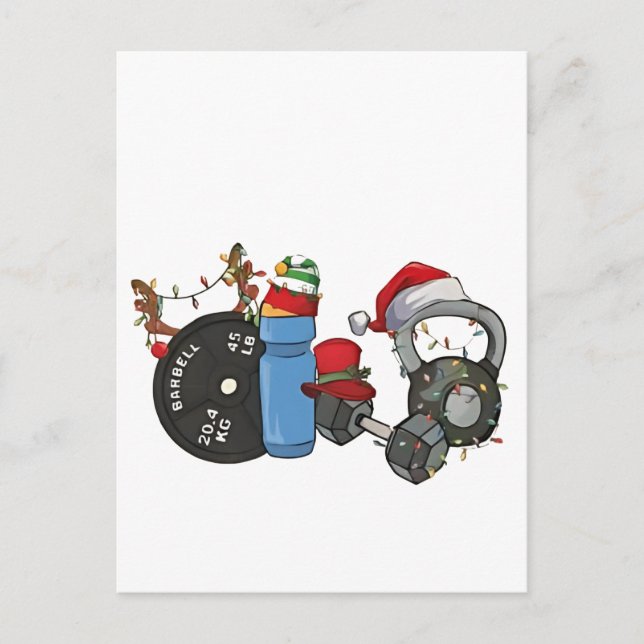 Funny Santa Weightlifting Dumbbells Gym Christmas Invitation Postcard (Front)
