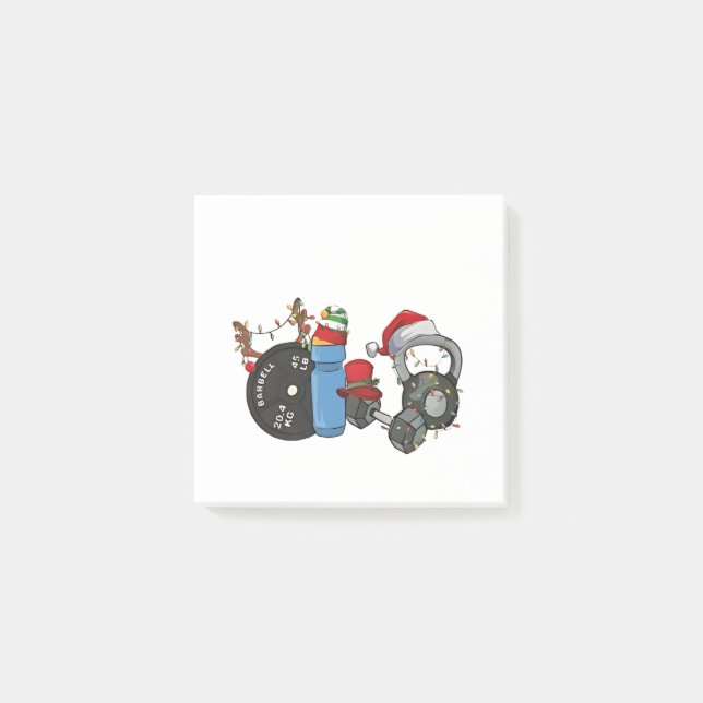 Funny Santa Weightlifting Dumbbells Gym Christmas Post-it Notes (Front)