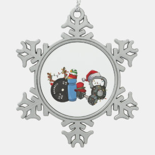 Funny Santa Weightlifting Dumbbells Gym Christmas Snowflake Pewter Christmas Ornament