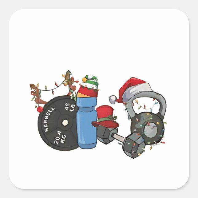 Funny Santa Weightlifting Dumbbells Gym Christmas Square Sticker (Front)