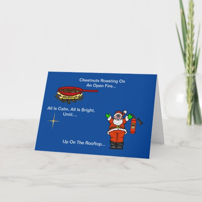 Funny Santa With Fire Extinguisher Christmas Card (Front)