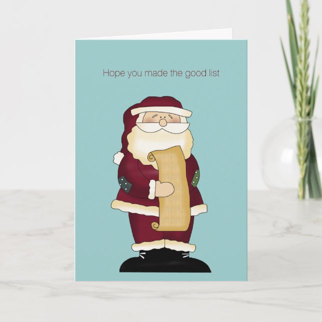 Funny Santa with List Christmas Greeting Card (Front)