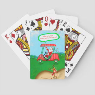 Funny Santa With Reindeer Playing Golf  Playing Cards