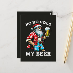 Funny Santa with Sunglasses and Beer Christmas Postcard