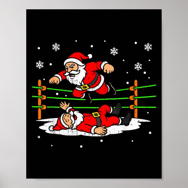 Funny Santa Wrestling Christmas Wrestler Pajama Me Poster (Front)