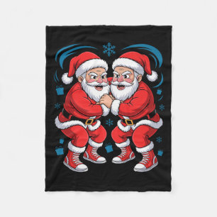 Funny Santa Wrestling Lover Wrestler Xmas Christma Fleece Blanket