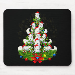 Funny Santa Xmas Arctic Fox Christmas Tree  Mouse Pad