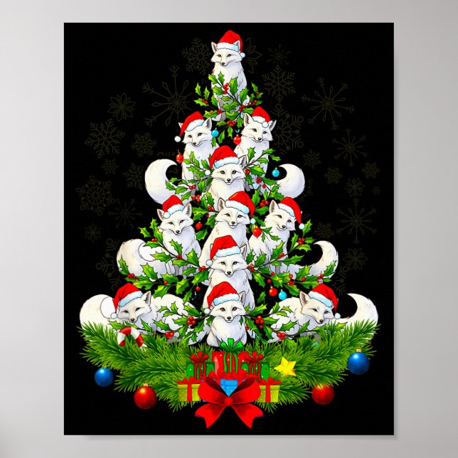 Funny Santa Xmas Arctic Fox Christmas Tree  Poster (Front)
