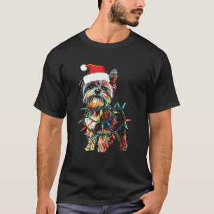 Funny Santa Yorkie Retriever Christmas Lights Dog  T-Shirt
