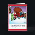 Funny "Santa's Driver" Christmas Humour Card<br><div class="desc">Merry Christmas! Enjoy spreading the laughter with this hilarious "Santa's Driver" humour holiday greeting card by artist Bill Abbott; send some laughs along with your best wishes this holiday season. Bill Abbott's cartoon "Spectickles" the internationally syndicated comic has also appeared in Hallmark U.K.,  Reader's Digest and other fine magazines!</div>