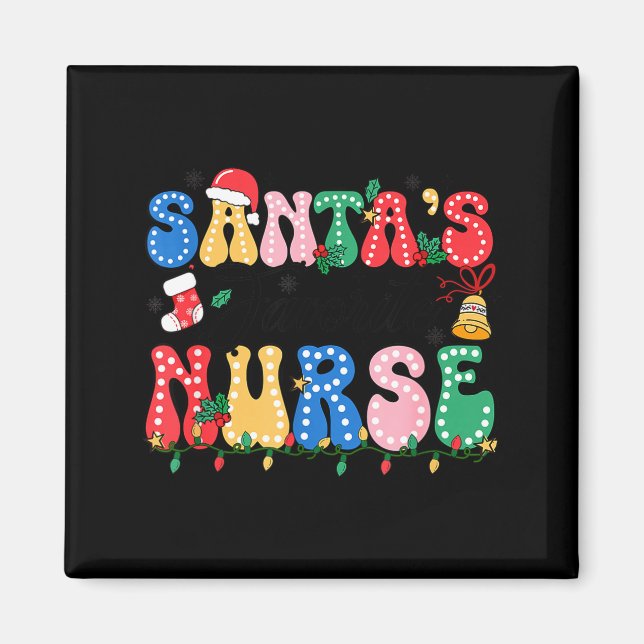 Funny Santa's Favorite Nurse Christmas Nursing Xma Magnet (Front)
