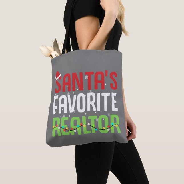 Funny Santa's Favorite Realtor Estate Agent Xmas Tote Bag (Close Up)