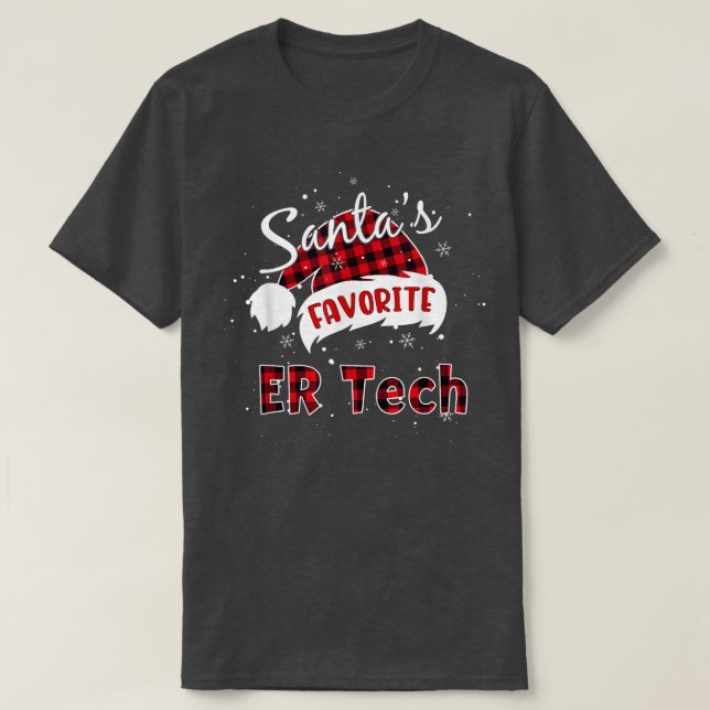 Funny Santa's Favourite ER Tech Christmas Plaid Bu T-Shirt (Design Front)
