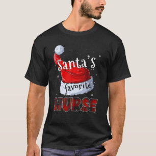 Funny Santa's Favourite Nurse Christmas Pajama Fam T-Shirt