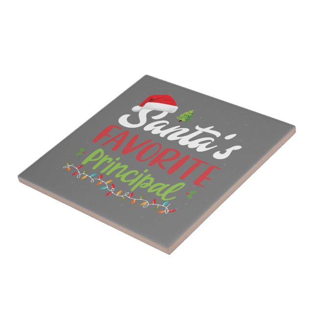 Funny Santa's Favourite Principal Christmas Ceramic Tile (Side)
