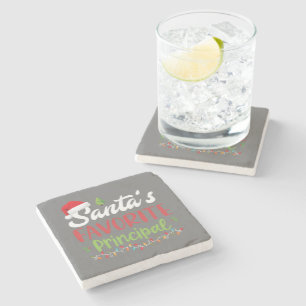 Funny Santa's Favourite Principal Christmas Stone Coaster