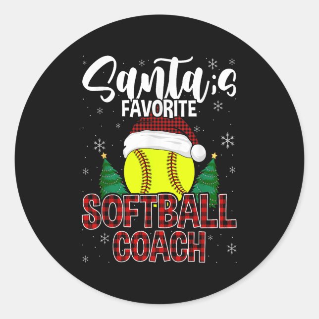 Funny Santa's Favourite Softball Coach Christmas P Classic Round Sticker (Front)