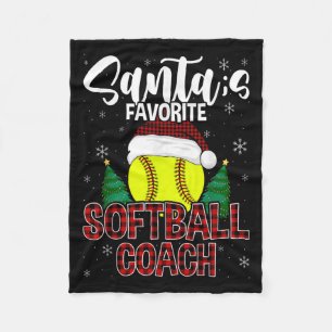 Funny Santa's Favourite Softball Coach Christmas P Fleece Blanket