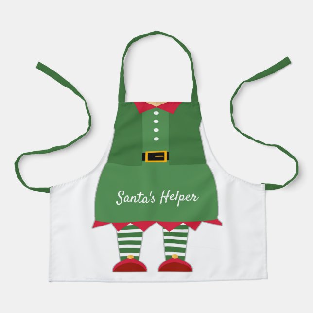 Funny Santa's Helper Elf Green Red Christmas Apron (Front)