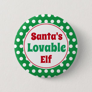 Funny Santa's Loveable Elf Christmas Button Pin